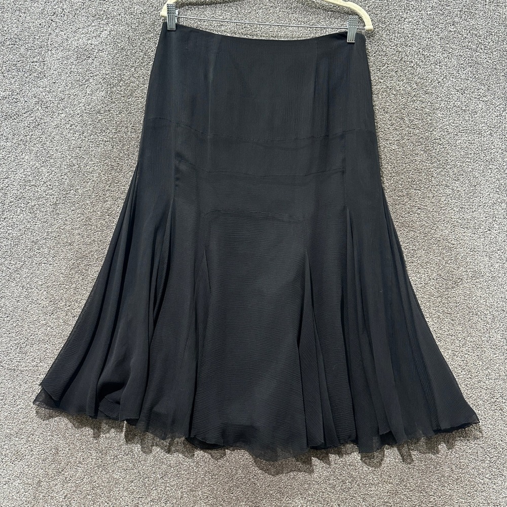 Rickie Freeman Teri Jon Black 100% Silk Chiffon Flared Midi Skirt Size 12 Witchy